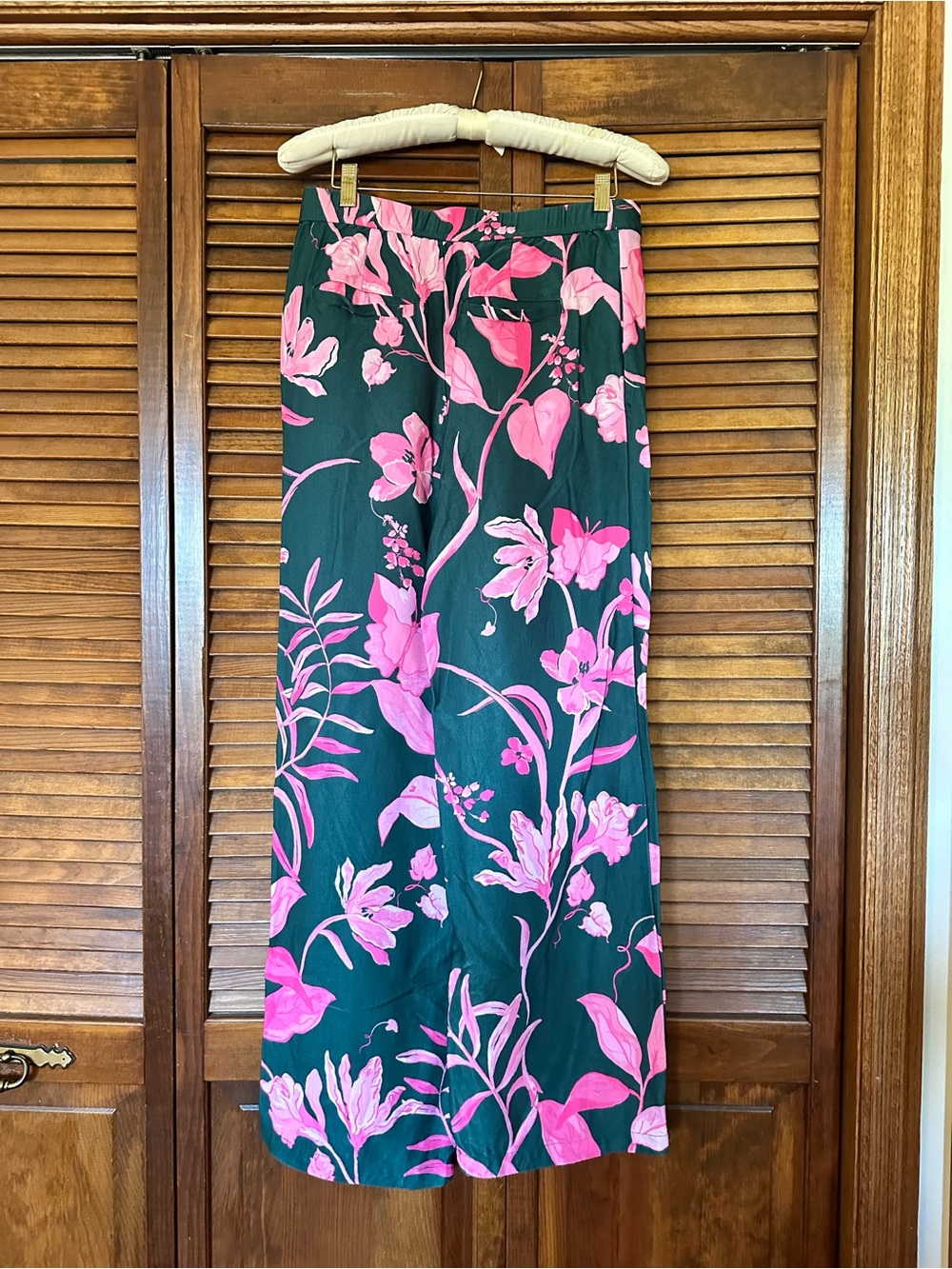 Anthropologie Breezy Tropical Print Green and Pink Wide-Leg Pants size 6 - Picture 7 of 11